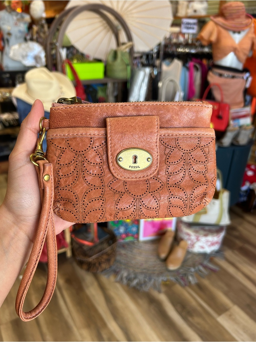Genuine Leather Brown Floral Fossil Wallet